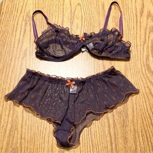 Vintage Impromptu Purple with Orange Polka Dots See Through Lingerie Set